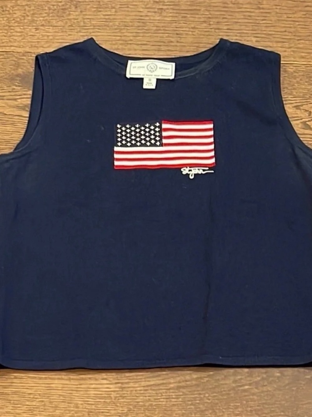 St. John Navy Tank Top with Embroidered American Flag